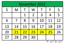 District School Academic Calendar for Central Junior High for November 2022