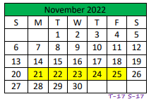 District School Academic Calendar for Central High School for November 2022