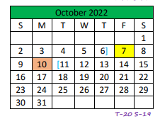 District School Academic Calendar for Central Primary for October 2022