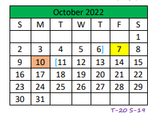 District School Academic Calendar for Central Elementary for October 2022