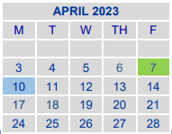 District School Academic Calendar for Endeavor School for April 2023