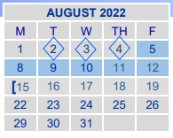 District School Academic Calendar for Apollo for August 2022