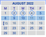 District School Academic Calendar for L W Kolarik Education Ctr for August 2022