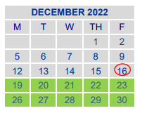 District School Academic Calendar for Jjaep Disciplinary School for December 2022