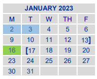 District School Academic Calendar for Jjaep Disciplinary School for January 2023