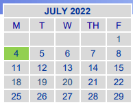 District School Academic Calendar for L W Kolarik Education Ctr for July 2022
