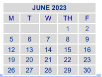 District School Academic Calendar for Endeavor School for June 2023