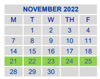 District School Academic Calendar for Jjaep Disciplinary School for November 2022