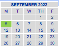 District School Academic Calendar for Schochler Primary for September 2022
