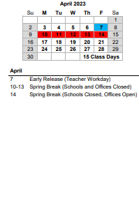 District School Academic Calendar for Sea Islands Youthbuild High School (charter) for April 2023