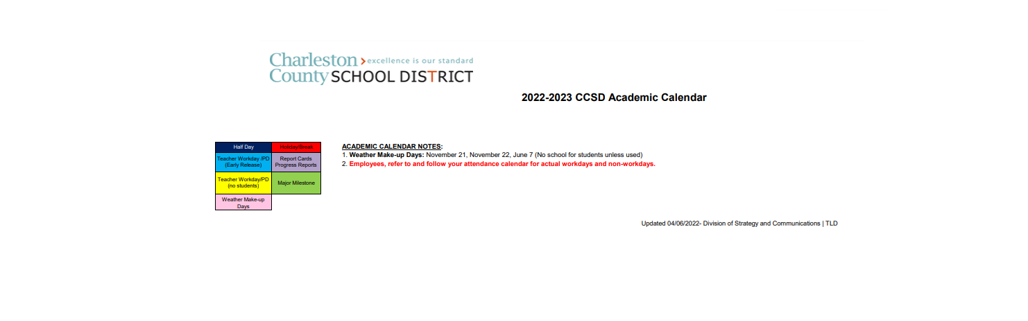 District School Academic Calendar Key for James Island Elementary