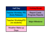 District School Academic Calendar Legend for James Island Elementary