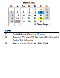 District School Academic Calendar for Mary Ford El for March 2023