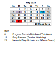 District School Academic Calendar for A C Corcoran Elem for May 2023