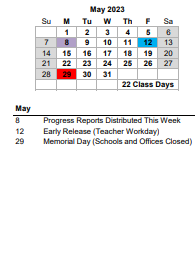 District School Academic Calendar for James Island Elementary for May 2023