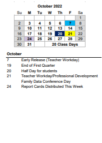 District School Academic Calendar for Murray Lasaine Elem for October 2022