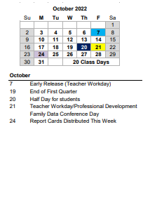 District School Academic Calendar for Sea Islands Youthbuild High School (charter) for October 2022