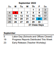 District School Academic Calendar for Septima Clark Corporate Academy for September 2022