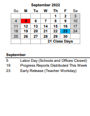 District School Academic Calendar for James Island Elementary for September 2022