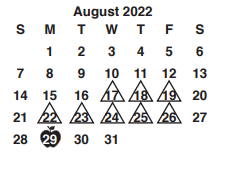 District School Academic Calendar for Math Engin Tech Sci for August 2022