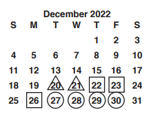 District School Academic Calendar for Oakdale Elementary for December 2022