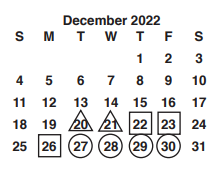 District School Academic Calendar for Myers Park High for December 2022