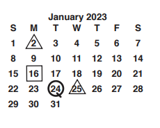 District School Academic Calendar for University Park Creative Arts for January 2023