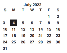 District School Academic Calendar for Int Bus Comm Olympic for July 2022