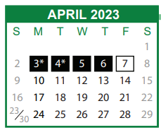 District School Academic Calendar for Tompkins Middle School for April 2023