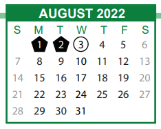 District School Academic Calendar for Hubert Middle School for August 2022