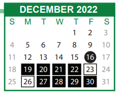 District School Academic Calendar for Hodge Elementary School for December 2022