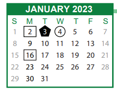 District School Academic Calendar for Hubert Middle School for January 2023