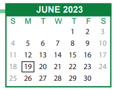 District School Academic Calendar for Hubert Middle School for June 2023