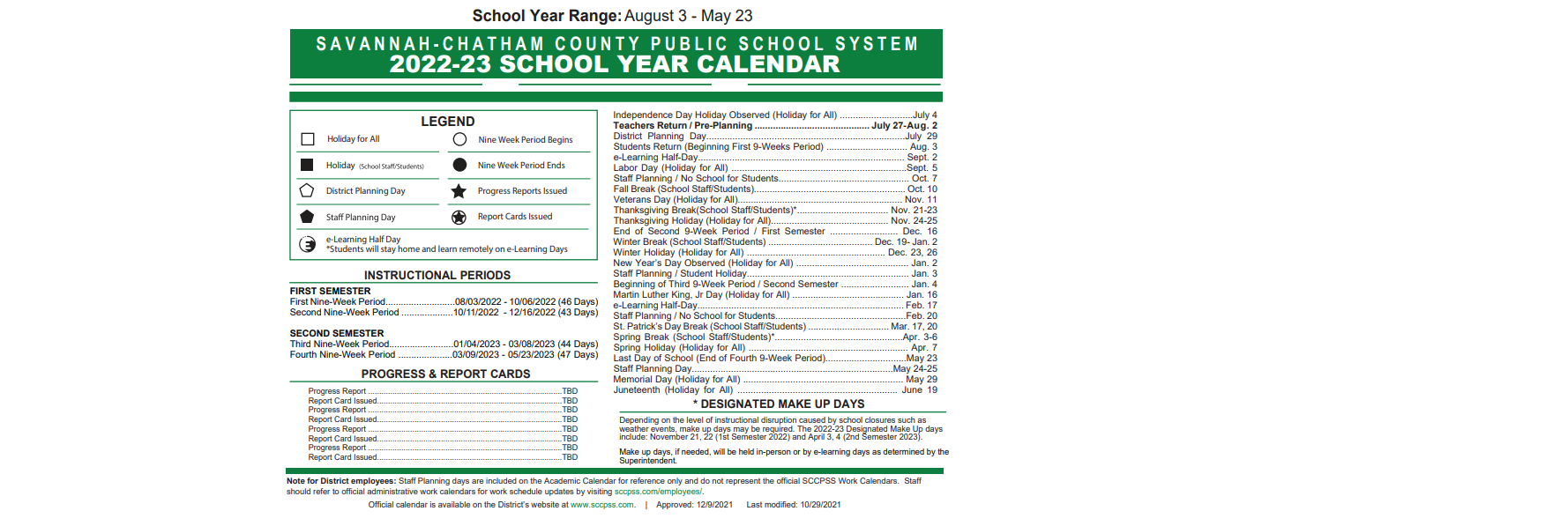 District School Academic Calendar Key for West Chatham Elementary School