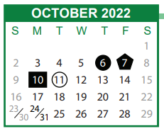 District School Academic Calendar for Adult Education for October 2022