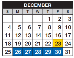 District School Academic Calendar for Cherokee Trail High School for December 2022