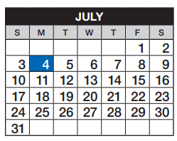 District School Academic Calendar for Summit Elementary School for July 2022