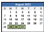 District School Academic Calendar for Hickory Elementary for August 2022