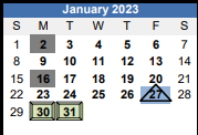 District School Academic Calendar for Hickory Elementary for January 2023