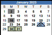 District School Academic Calendar for B. M. Williams Primary for January 2023