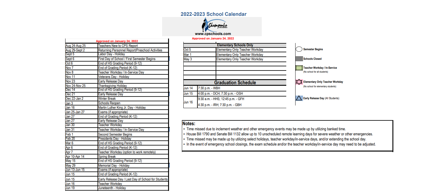 District School Academic Calendar Key for Grassfield Elementary