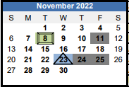 District School Academic Calendar for Sparrow Road Intermediate for November 2022