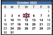 District School Academic Calendar for B. M. Williams Primary for October 2022