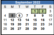 District School Academic Calendar for Chesapeake Ctr For Sc&tch for September 2022