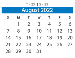 District School Academic Calendar for Grange Hall Elementary for August 2022