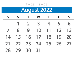 District School Academic Calendar for James River High for August 2022