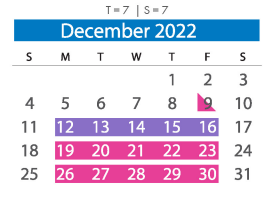 District School Academic Calendar for Bailey Bridge Middle for December 2022
