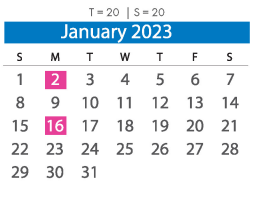 District School Academic Calendar for Bensley Elementary for January 2023