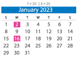 District School Academic Calendar for J. B. Watkins Elementary for January 2023