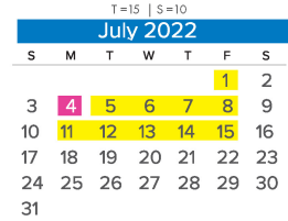District School Academic Calendar for Meadowbrook High for July 2022